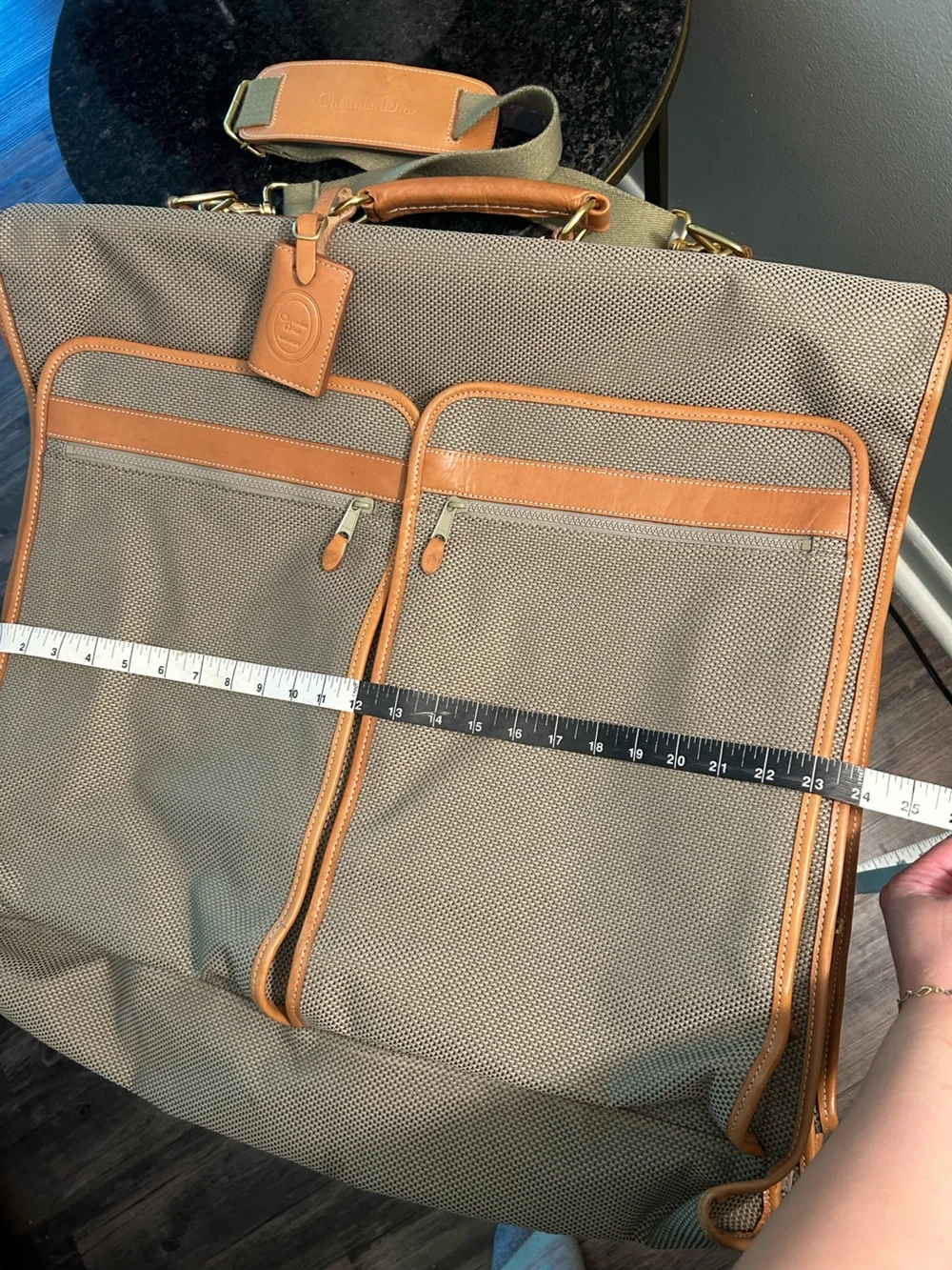 Christian Dior Vintage 3 Piece Honeycomb Canvas Tan Leather Travel set